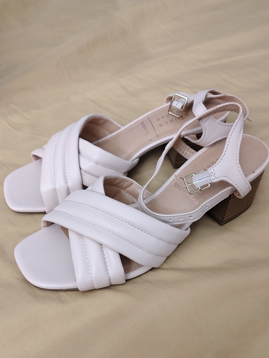 Laurent Conrad Shoes - LC Lauren Conrad White Cream Braided Strap Block Heel Sandals